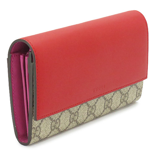 グッチコピー 長財布 GUCCI 財布 二つ折りフラップ 『2016年春夏新作』LINEA A/リネア GGスプリーム キャンバス レザー ベージュ×ハイビスカスレッド 410100 KLQIG 9784 - 商品画像 3