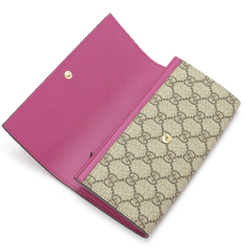 グッチコピー 長財布 GUCCI 財布 二つ折りフラップ 『2016年春夏新作』LINEA A/リネア GGスプリーム キャンバス レザー ベージュ×ハイビスカスレッド 410100 KLQIG 9784 - 商品画像 4
