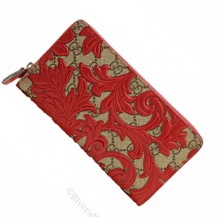 グッチコピー 財布 GUCCI ラウンドファスナー長財布 アラベスク レディース ベージュ×ハイビスカスレッド GGスプリームキャンバスxレザー 410102klqpn9778 - 商品画像 1