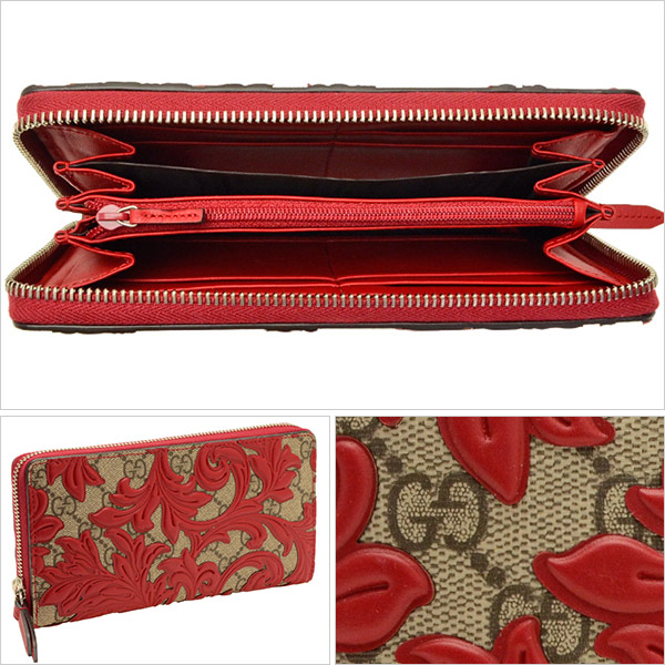 グッチコピー 財布 GUCCI ラウンドファスナー長財布 アラベスク レディース ベージュ×ハイビスカスレッド GGスプリームキャンバスxレザー 410102klqpn9778 - 商品画像 2
