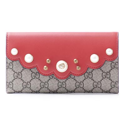グッチコピー GUCCI 長財布[小銭入れ付き] GGスプリーム ベージュ×エボニー×ハイビスカスレッド レッド系 431474 khnkt 9778 レディース - 商品画像 5