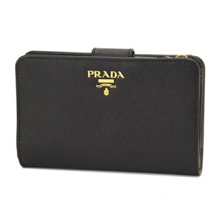 PRADAコピー 1M1225 財布 サフィアーノ メタル SAFFIANO METAL レディース NERO(ネロ) ブラック 黒 二つ折り - 商品画像 1