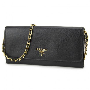 プラダスーパーコピー 長財布 PRADA 1M1290 財布 サフィアーノ メタル SAFFIANO METAL レディース NERO ブラック 黒 ショルダーチェーン付 クラッチバッグ - 商品画像 1