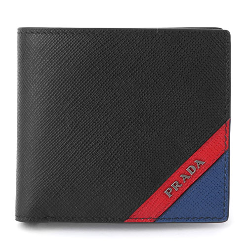 PRADA プラダスーパーコピー 2MO912 2EGO F0UDN SAFFIANO レザー 二つ折り財布 小銭入れなし ロゴメタルプレート バイカラー カラーNERO+FUOCO+BLUE/ブラック×ブルー他 46440メンズ - 商品画像 3